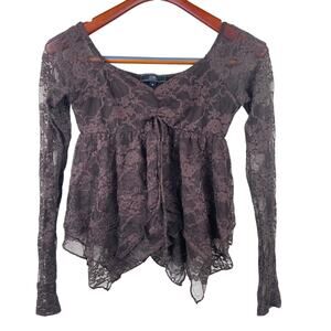 Y2K 90s Womens Top Sz S Babydoll Fairy Grunge Whimsigoth Sheer Asymmetrical Mesh